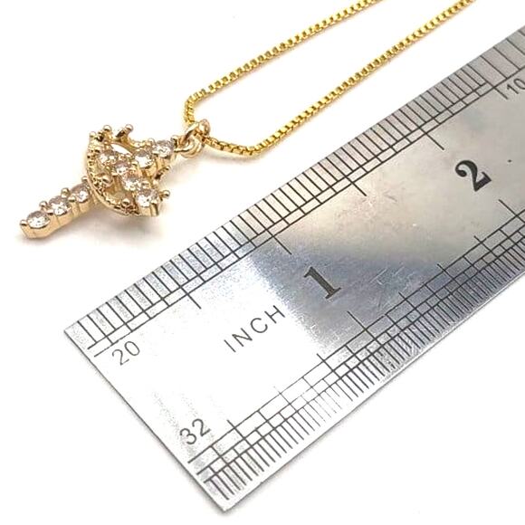 18k Gold Plated Necklace W/ Cross Crown CZ Diamonds Valentines Birthday Gift New